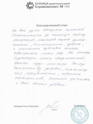 Благодарственный отзыв Олейник Ольги Ивановны, г.Тюмень